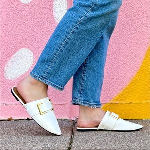 ⚡FINAL SALE! White Gold Buckle Mule Flats